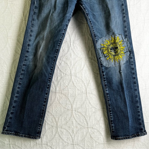 Levis 505 Jeans Mens 30x30 Blue Denim Cotton Classic Zip Fly Sun Patch On Knee - Picture 3 of 16